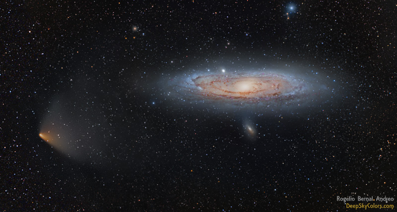 Abril de 2013: El cometa Panstarrs pasa casi por delante de la galaxia de Andrómeda.