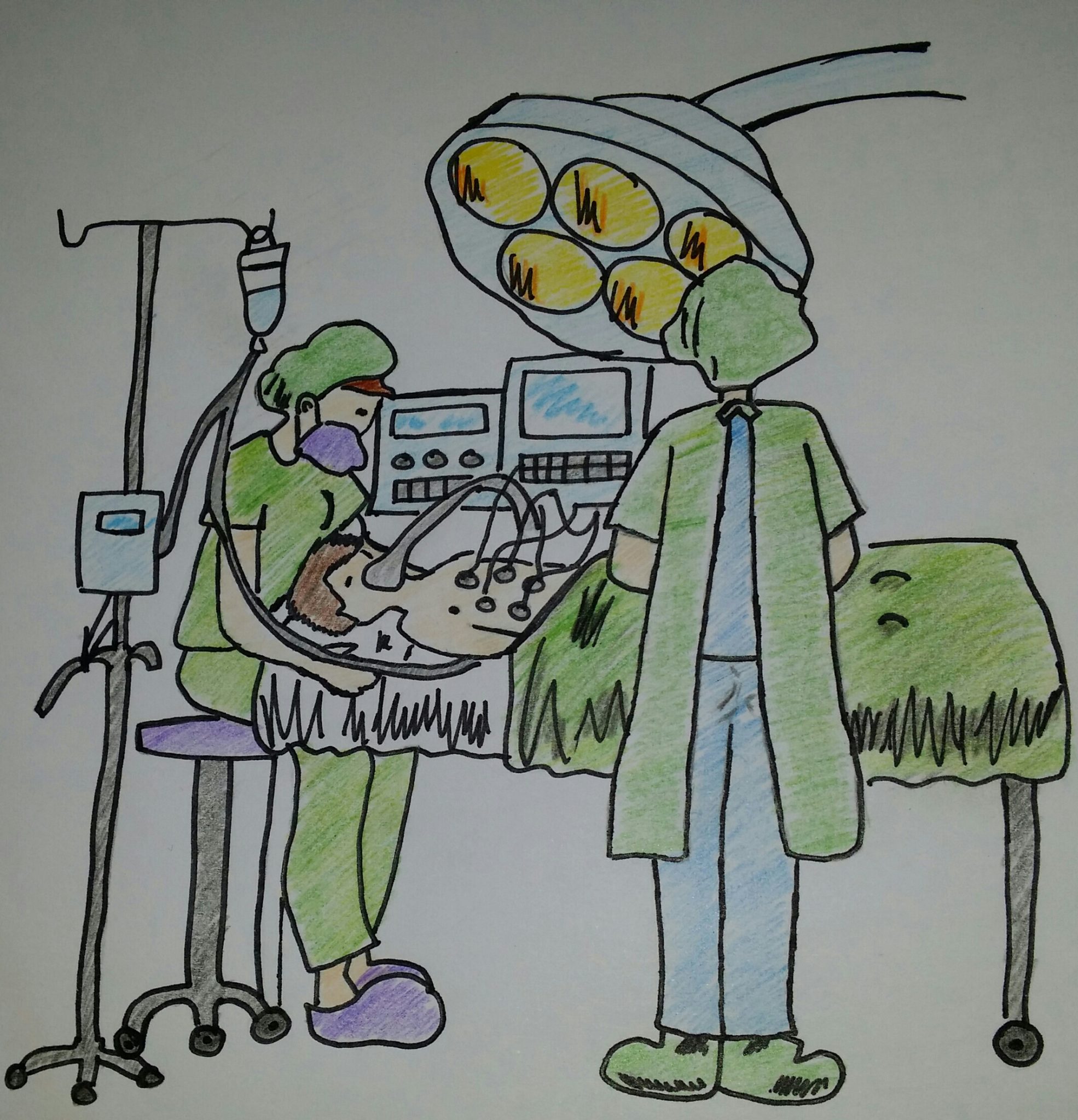 Médicos administrando 15-35 mg/kg/min de Ketamina para anestesiar al paciente durante la operación quirúrgica.