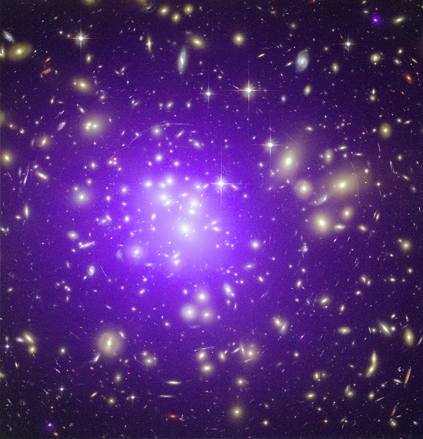 A galaxy cluster at a distance of about 2.3 billion light years from Earth.
